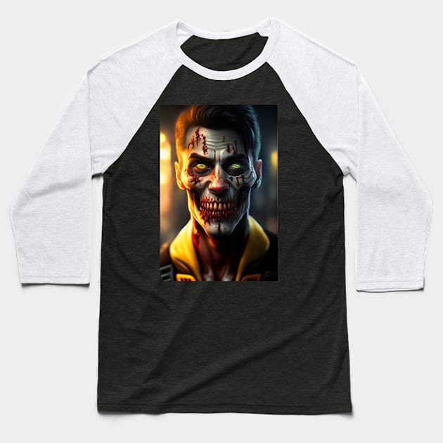 Zombie Scary face Baseball T-Shirt by Fun and Cool Tees